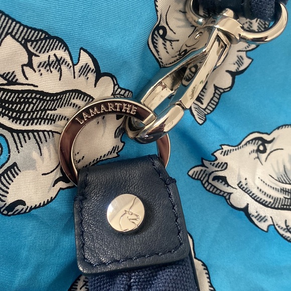 Vintage Lamarthe Paris Navy Blue Leather & Canvas Crossbody Purse - Picture 3 of 4